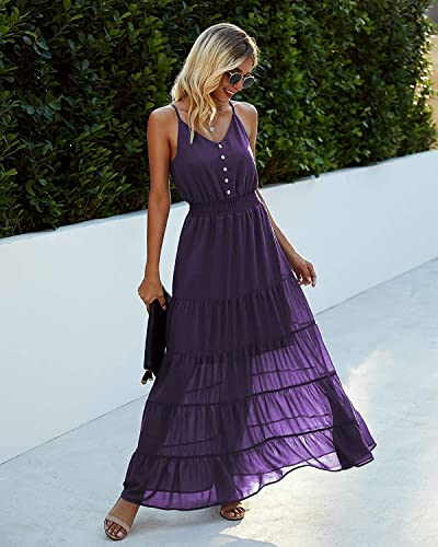Image of PRETTYGARDEN Women's 2026 Summer Maxi Dress Spaghetti Strap Sleeveless High Waist Beach Vacation Long Sundresses
