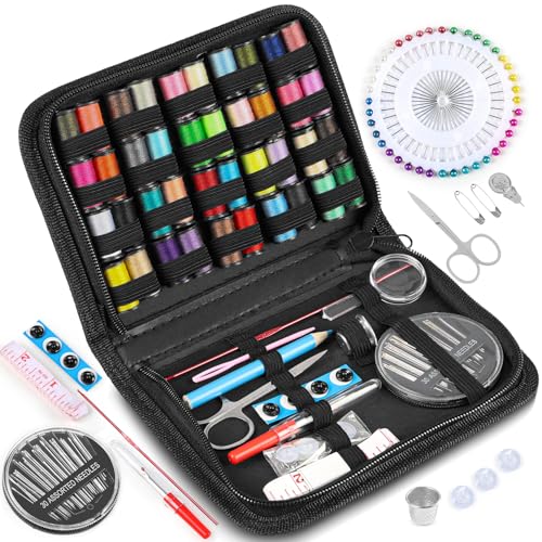 Gavzrt Estojo de Costura com 128 Itens, Kit de Costura Portátil com Bolsa Preta, Costura Acessórios com Linhas Coloridas, Tesoura, Agulhas, Fita Métrica e Mais, Kit Básico de Costura Manual