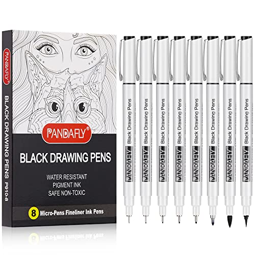 Pandafly Black Micro-Pen Fineliner Ink Pens - Precision Multiliner Pens For Artist Illustration, Sketching, Technical Drawing, Manga, Scrapbooking, 8 Size #TOP1