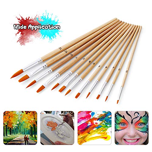 Pincéis de aquarela Entweg, conjunto de 12 pincéis de tinta com pontas planas e redondas de nylon, c