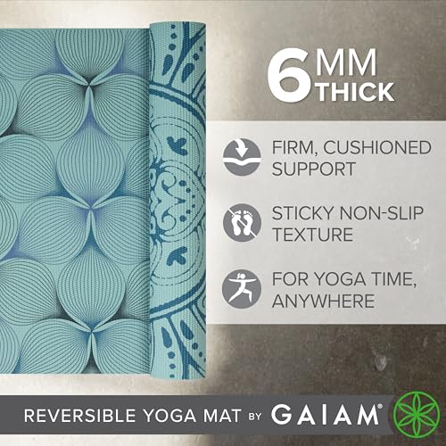 Image of Gaiam Yoga Mat - Premium 6mm Print Reversible Extra Thick Non Slip Exercise & Fitness Mat for All Types of Yoga, Pilates & Floor Workouts (68 inch x 24 inch x 6mm Thick)