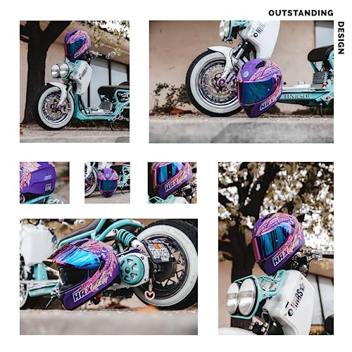 Image of HAX Obsidian Full Face Dual Visor Adult Motorcycle Helmet for Motorbike Street Bike with Pinlock Ready DOT Approved Slayer Purple XXL