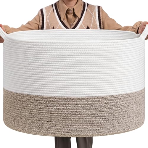 Image of INDRESSME XXX Large Rope Basket Woven Storage Basket Pillow, Blanket Basket Brown Laundry Basket, Oblong Oblong (23.6"x17.7") Design
