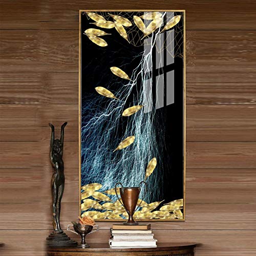 Toile art peinture salon décor feuilles dorées décoration murale chic 40x80
