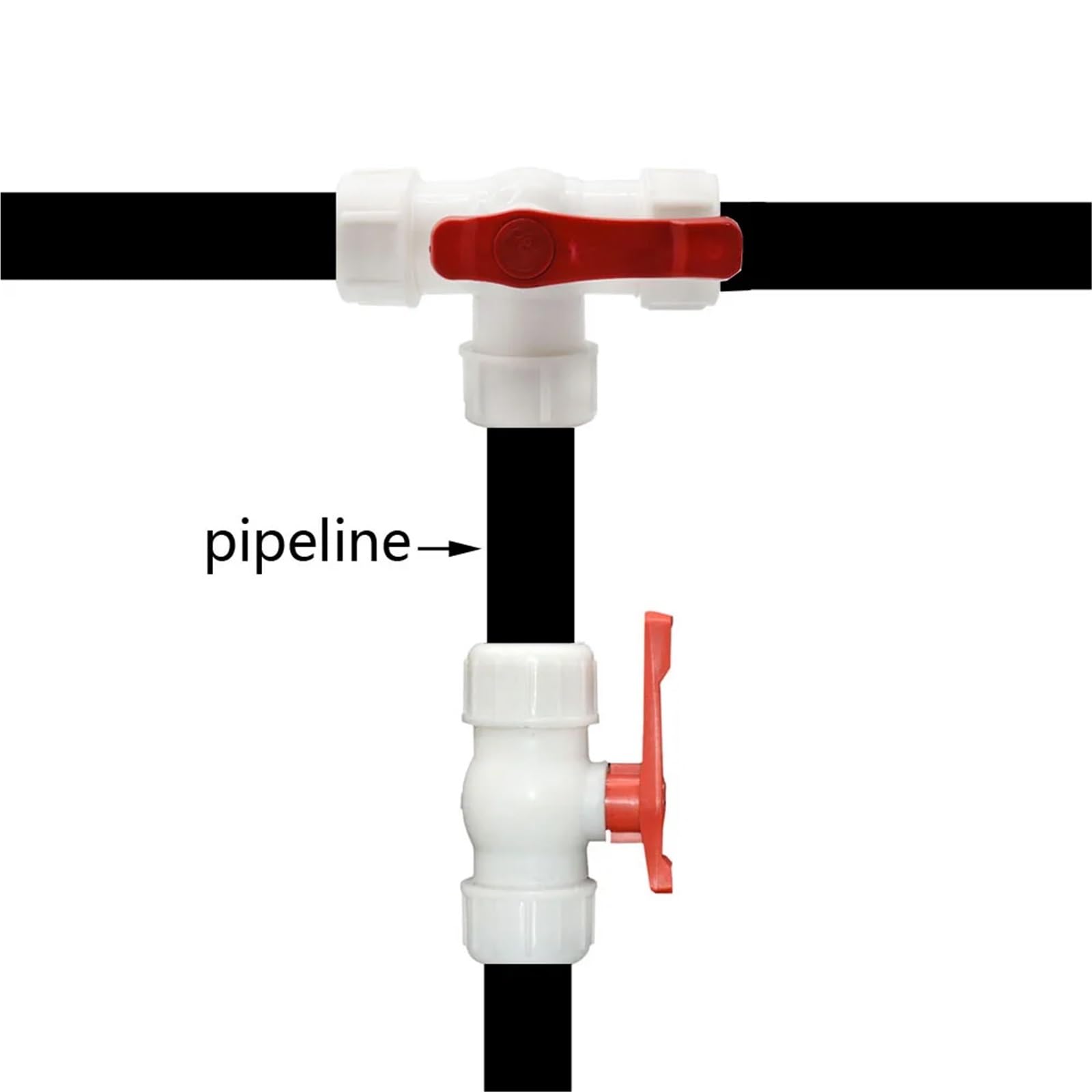 Zawór kulowy PVC z gwintowanym zamknięciem, Trójnik do rur wodociągowych z PVC PE, kulowy, szybkozłącze 3-drogowe/2-drogowe 20-63 mm(50mm x repair)