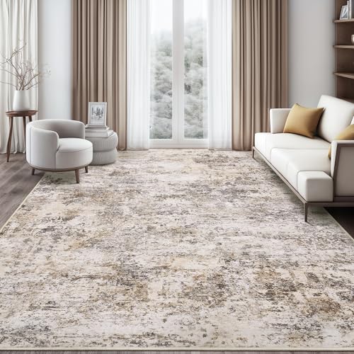 Cochyean 8x10 Area Rugs - Washable Rug for Living Room, Ultra-Thin Abstract Rug, Indoor Non-Slip Rug for Bedroom, Stain Resistant Large Area Rug, Super Soft Low Pile Rugs, Brown