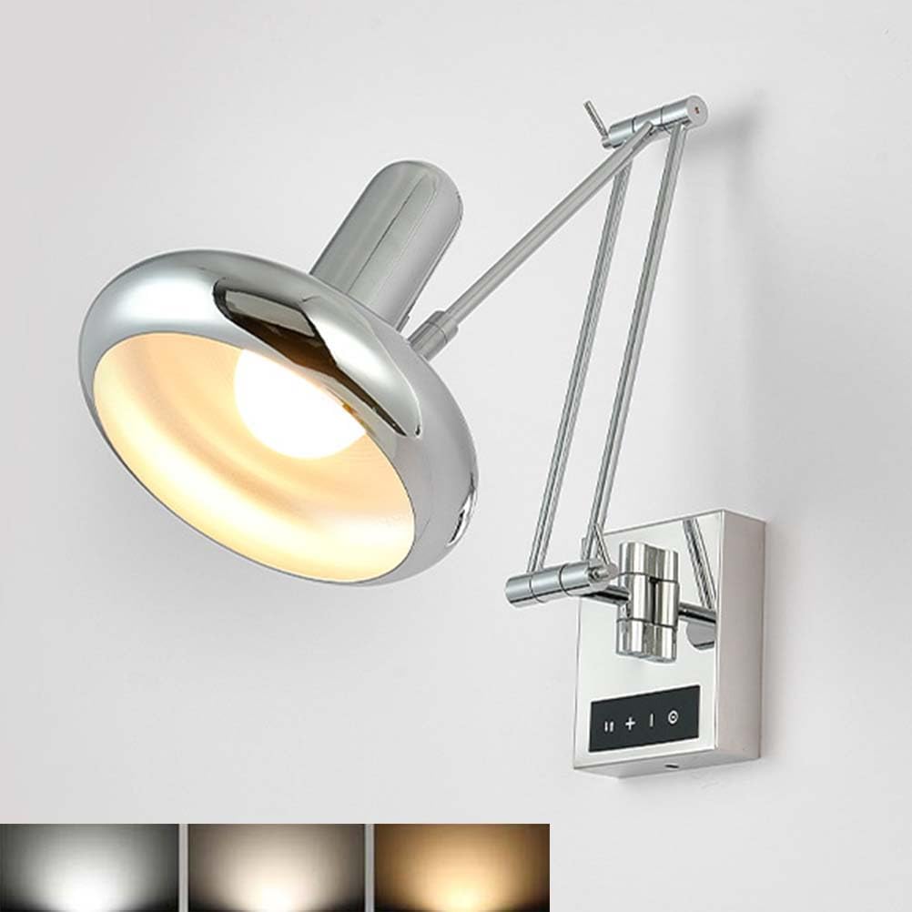 AoLa Chrom Wandleuchte Innen Schwenkarm Wandlampe mit Schalter Touch Dimmbar Langer Arm Leselampe Verstellbar Vintage Industrial Nachttischlampe Ausziehbar E27 Retro Wandbeleuchtung,Chrome