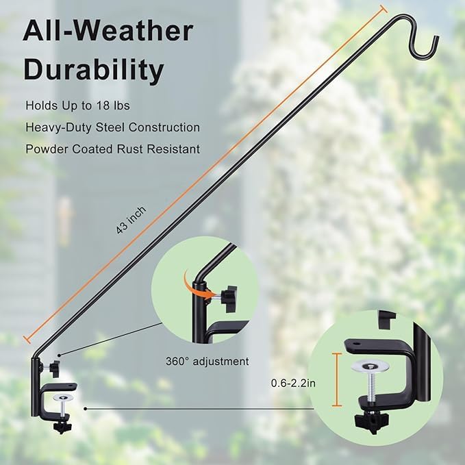 Condition photo showing New/Like New for mixxidea deck hook outdoor hanging brackets:43 inches wall mounted hook plants & wind chimes risk-free lanterns large wind chimes lanterns 43"deck hook with 1 pack wall-mounted part
