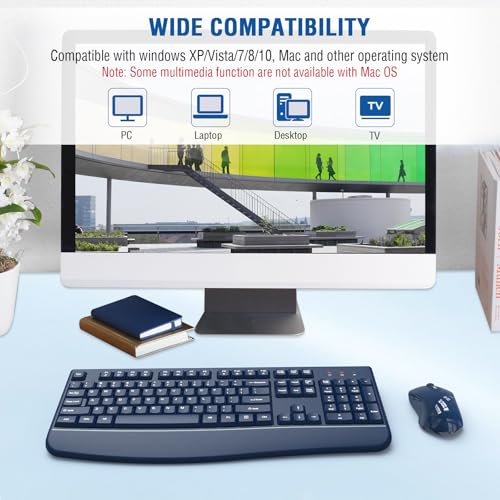 Image of Wireless Keyboard and Mouse Combo, EDJO 2.4G Full-Sized Ergonomic Computer Keyboard with Adjustable Wireless Mouse for Windows, Mac OS Desktop /Laptop /PC(Galaxy Blue) (Galaxy Blue)
