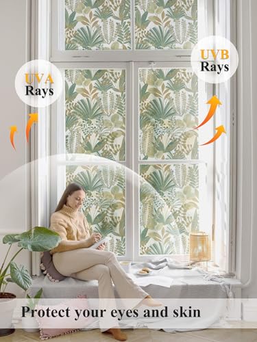 Película para ventana con diseño hoja verde 17.3" x 78.7" miniatura 3