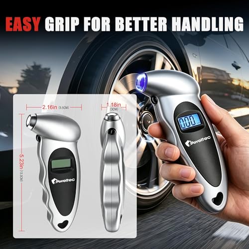 Image of Digital Tire Pressure Gauge,Accurate Cars Air Gauge 150 PSI,2 Pack | 0-150PSI Calibrated,Accurate in 0.1 Increments,4 Measurement Units,Backlight LCD&Nozzle Light,for Everyday Vehicles