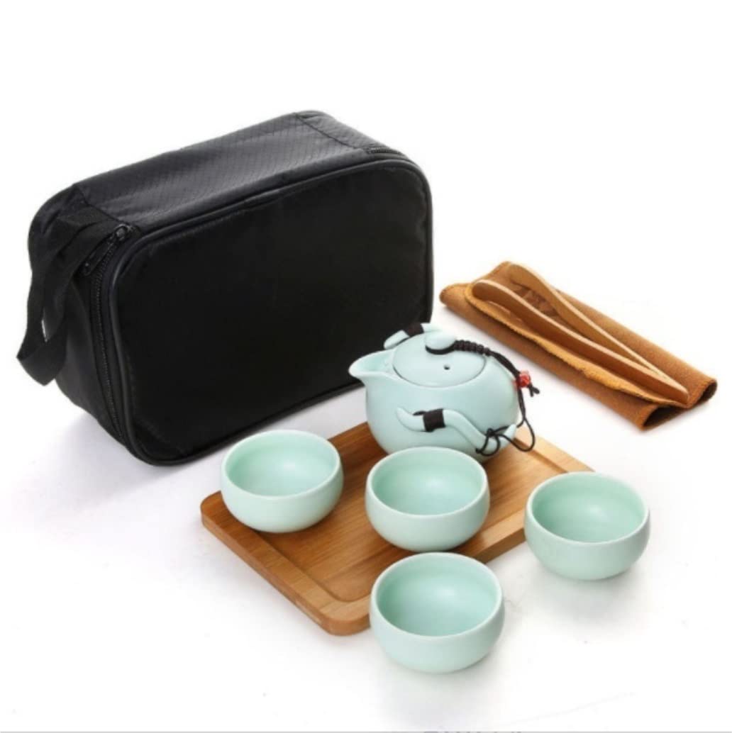 Zestaw Herbaty Przenośny podróżny zestaw do herbaty chiński ręcznie robiony ceramiczny czajniczek i 4 filiżanki bambusowy Teatray Dzbanek do Filiżanki(A)