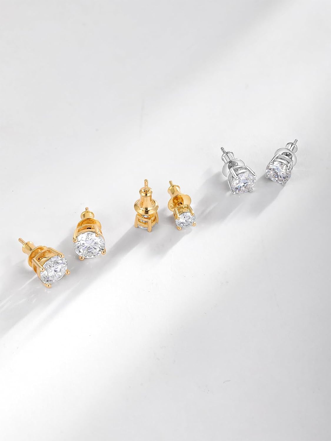 1-3 Carat Moissanite Stud Earrings for Men Women 14K Yellow Gold Plated Sterling Silver Round Cut Classic Diamond Studs 5mm 6.5mm 7.5mm Hypoallergenic Sensitive Ears Jewelry