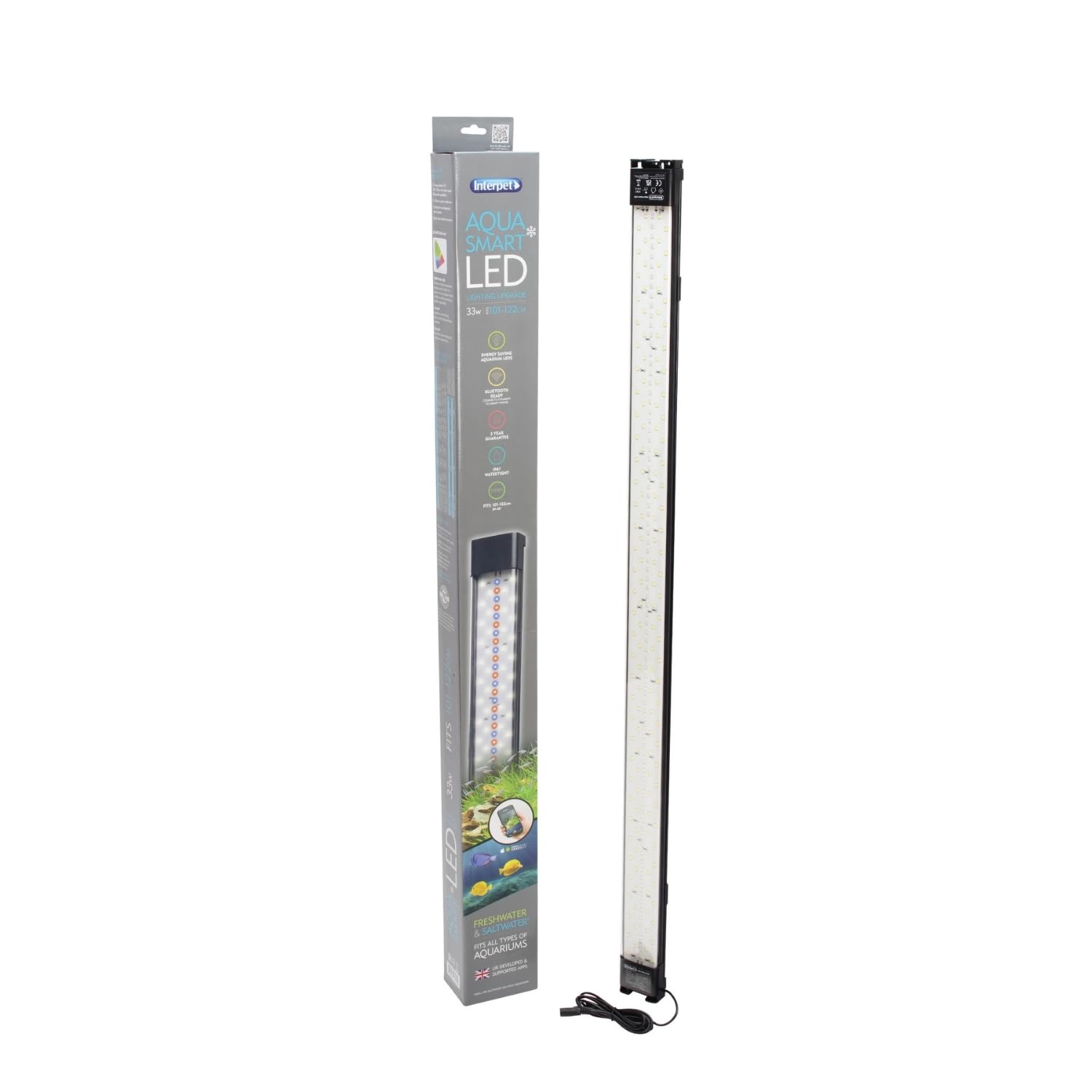 Interpet Aqua Smart LED 33w, Adjustable 101-122cm, Aquarium Fish Tank Light, Bluetooth or Manual Control, Multi-Fit Options, for Freshwater & Saltwater