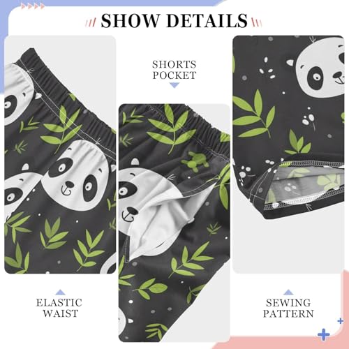 ALAZA Cute Cartoon Panda with Leaves Pajamas Bottoms with Pockets Comfy Pjs Sleepwear Elastic Waistband Pajamas Pants Lounge Pants for 6-14 Years4