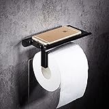 DMAXUN Toilettenpapierhalter mit Ablage, Aluminium Selbstklebender Toilettenpapierhalter für Badezimmer, Ohne Bohren Wandmontierter papierhalter wc Toilette mit feuchttücher- Schwarz