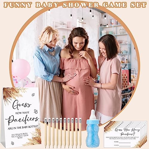 Image of Roowest 512 Pcs Baby Shower Games Guess How Many Pacifiers Sign 100 Small Guessing Games 10 HB Pencils 750ml Milk Bottle 400 Acrylic Pacifiers Decoration for Guest Gender Reveal(Blue,Boho)