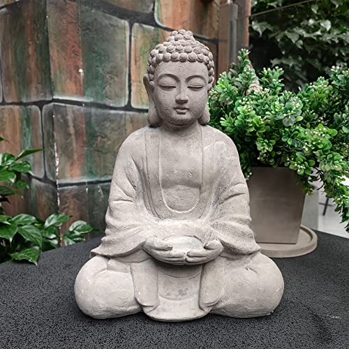 Kante 14.17" H Cement Composite Meditating Buddha Statue Ornament, Natural Concrete Indoor/Outdoor Tabletop Décor #TOP2