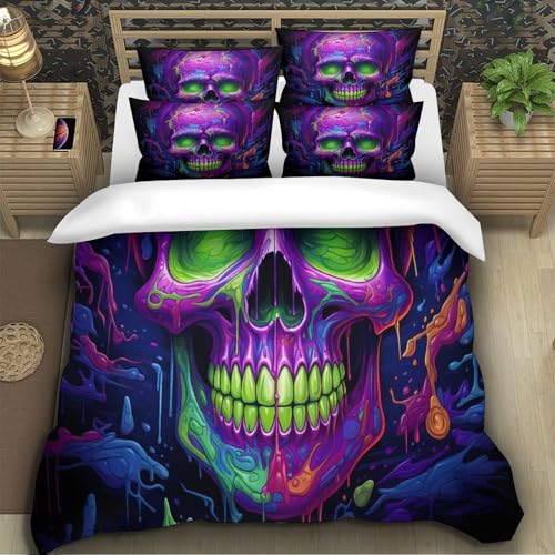 Parure de lit vibrantpainted Neonskull microfibre 3 pièces douce - 5
