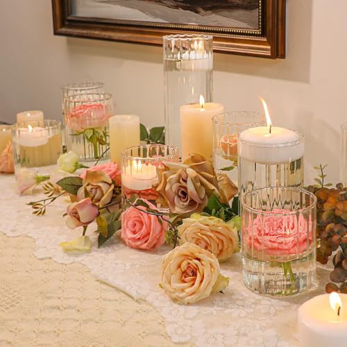 image for ComSaf Glass Cylinder Vases Pack of 12, Clear Ribbed Bud Vases for Cen