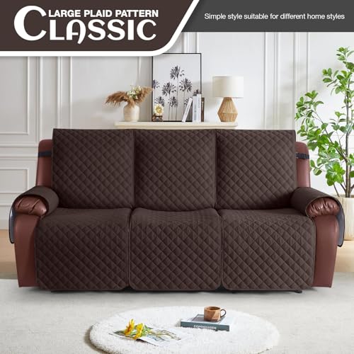 Image of KinCam Waterproof Recliner Sofa Cover, Non-Slip Reclining Couch Covers for 3 Seat, Recliner Couch Cover Furniture Protector with Elastic Straps for Pets, Kids, Chocolate