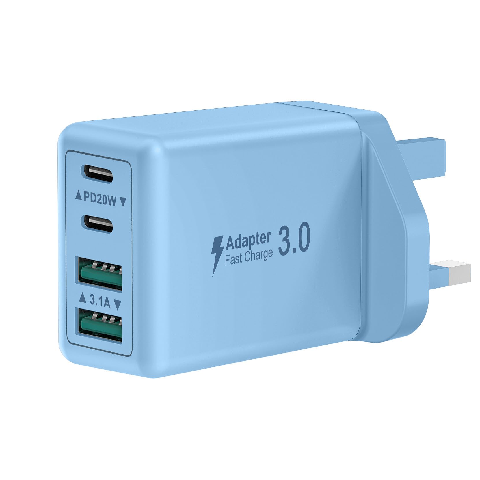 40W 4-Port USB Plug UK Fast Charger Dual PD Power Adapter +QC Multiport Wall Charge Head Mains Type C Fast Charging Plug for iPhone 17 16 15 14 13 12 11 Pro Max Plus, Samsung, iPad — view 9