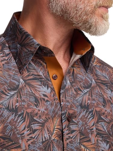 Paul Fredrick Men's Classic Fit Comfort Stretch Non-Iron Botanical Dress Shirt3