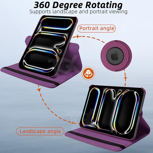 Image of TGK Rotating Case for iPad Pro 11 Inch M5 2025 /M4 2024 Model A3357 /A3358 /A3359 /A2836 /A2837 /A3006, Cover for 6th /5th Gen iPad Pro 11 inch (Purple)