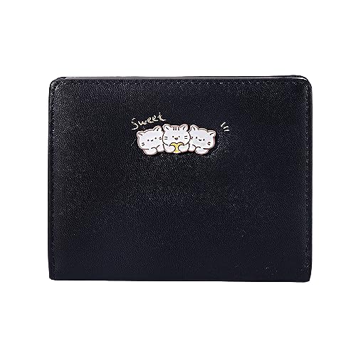 Sunwel Fashion Cute Zipper Wallets Kawaii Cat Wallet Small Kitten Credit Card Change ID Window for Women Girls (BLACK)