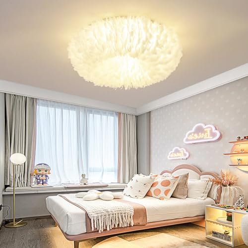 RuiRfh Plafonnier E27 personnalité créative nordique plume romantique restaurant Lampe plafond salon tissu plafonnier pour chambre d'enfant suspension...