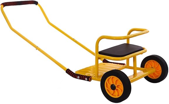 Yellow,Double Person Rickshaw Trailer Kindergarten Childrens Hand-Pulled Cart Preschool Education Trolley Play Trailer Toy Bicycles and Small Carts
