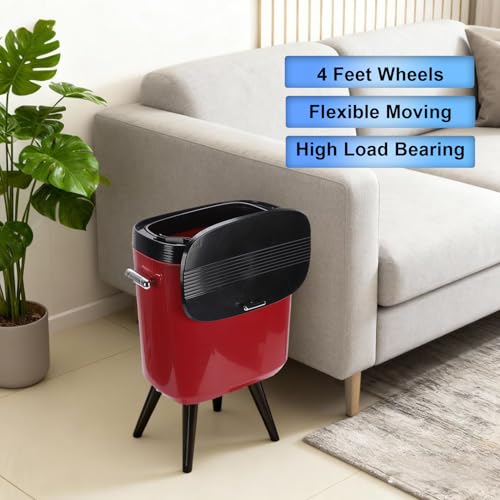 Caneca de basura alta con ruedas 15L color rojo miniatura 3