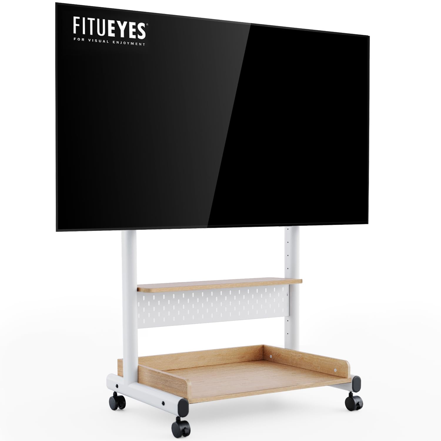 trolley per tv con ruote, scaffali wooden, compatto 42-85 inches