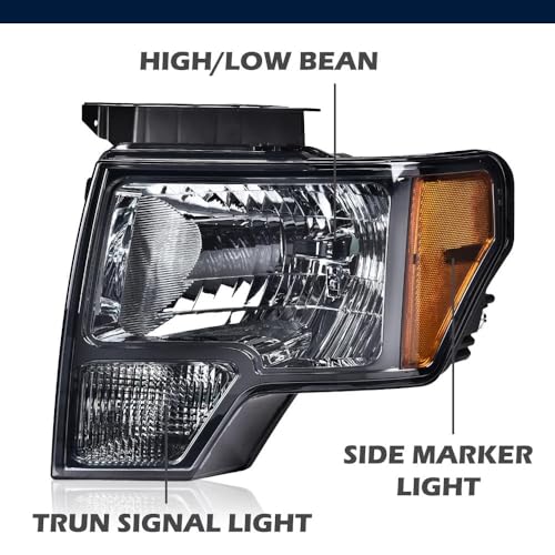 Image of GRAND ORANGE Headlights Assembly Compatible with 2009-2014 Ford F150 Headlamps Driver & Passenger Side Smoke Lens Chrome Housing Amber Reflector DL3Z13008AFO2502289