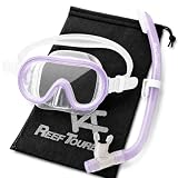 【Amazon.co.jp 限定】 リーフツアラー(REEF TOURER) メッシュバック付 シュノーケリングセット 子ども(4~9歳向)用 パノラマ広視界シュノーケルマスク+波よけガード付きシュノーケル パープル RC0203