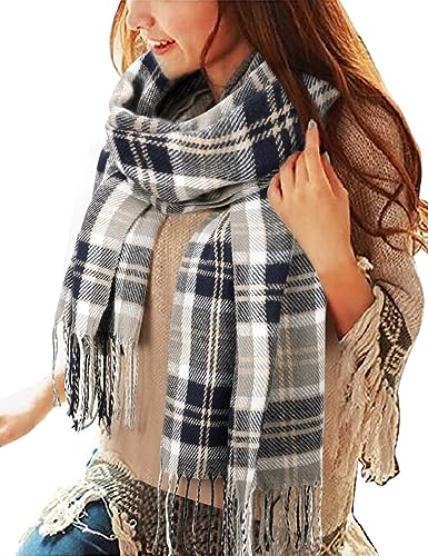 Tuopuda Schal Damen XXL Warm Weich Strickschal Karo, Winterschal Herbstschal Frauen Deckenschal Halstuch Scarf Poncho Cape Geschenk für Frauen, Schwarz + Weiß,...