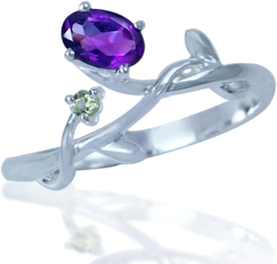Silvershake Petite Genuine Gemstones White Gold Plated 925 Sterling Silver Vine Leaf Ring Jewelry for Women