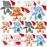 Blueweenly 12 Pcs Christmas Plusies Mini Bear Stuffed with Santa Hat 2.8 Inches Christmas Animal Ornaments Toys Bulk for Kids Xmas Birthday Classroom Gifts Xmas Party Favors Stocking Fillers, 6 Styles