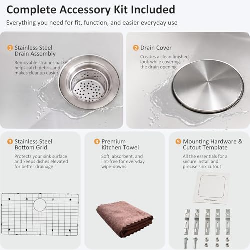30 Inch Undermount Kitchen Sink, Banaapp 30x18 Undermount Kitchen Sink, Single Bowl Undermount Sink, 18 Gauge 304 Stainless Steel Kitchen Sink with Accessories by banaapp - Used condition - Image 8