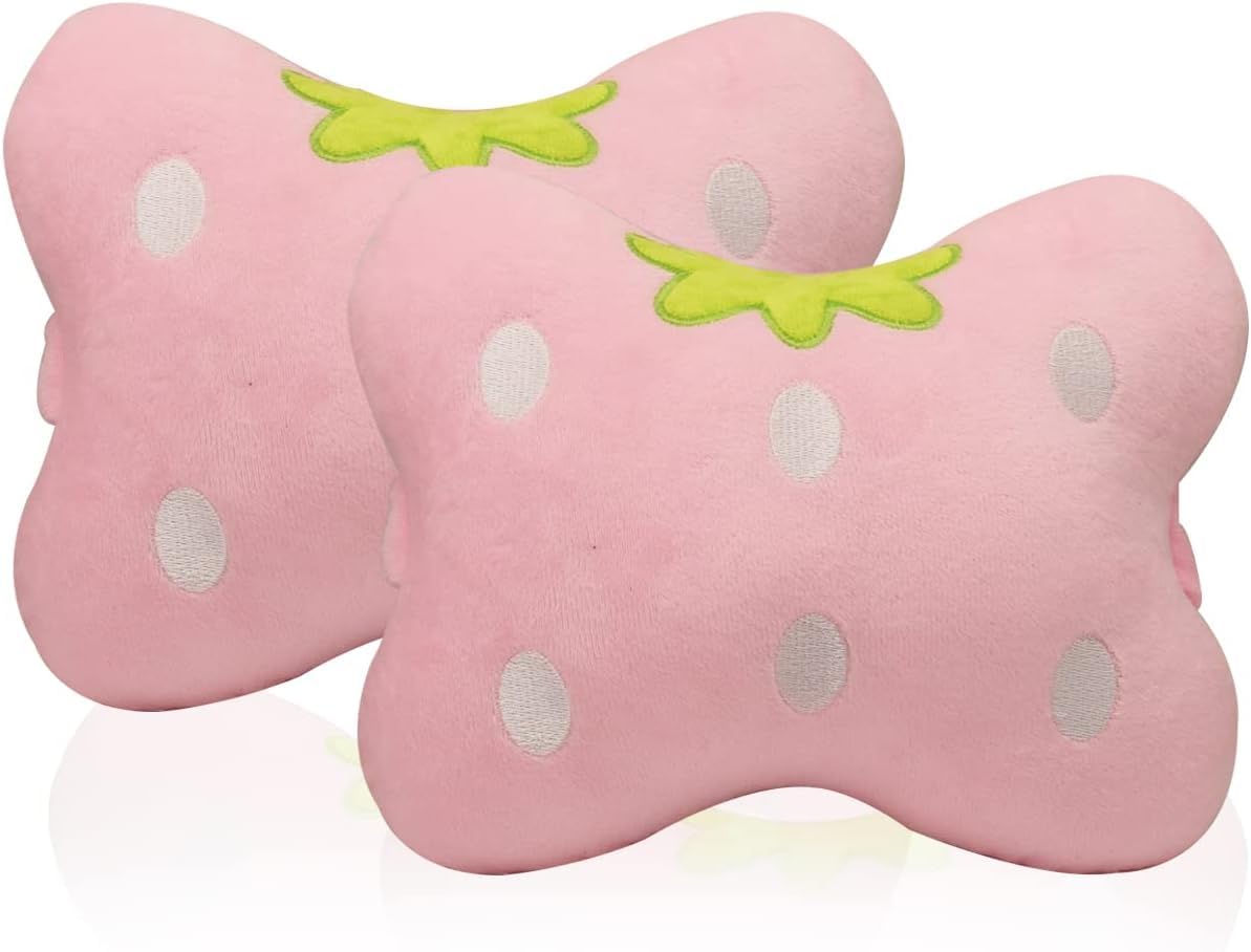 NALACAL Universal Car Seat Cushion Neck, Pink Strawberry Pillow, Comfortable Soft Car Headrest Pillow, Head Support Pillow for Travelling and Home, 2 Pcs