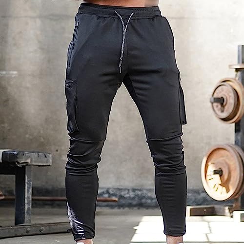 Men's Lightweight Casual Joggers Pants Elastic Waist Drawstring Cargo Sweatpants Multi-Pockets Athletic Trousers2