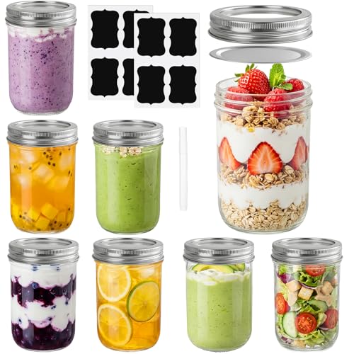 Otauoaea Pack de 8 Tarros de Cristal con Tapa Hermética - 250ml Mason Jar, Botes de Cristal Tarros Mason, Frascos de Vidrio con Tapa para Avena Nocturna, Mermelada, Conservas, Salsas, Miel
