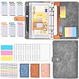 GoMaihe Budget Planner Deutsch - Budget Binder mit Geld Organizer - A6 PU Leder Budgetplaner Finanzplaner Cash Stuffing Haushaltsbuch mit Geldfacher- Bugetplaner Sparbuch mit Folien, Grau