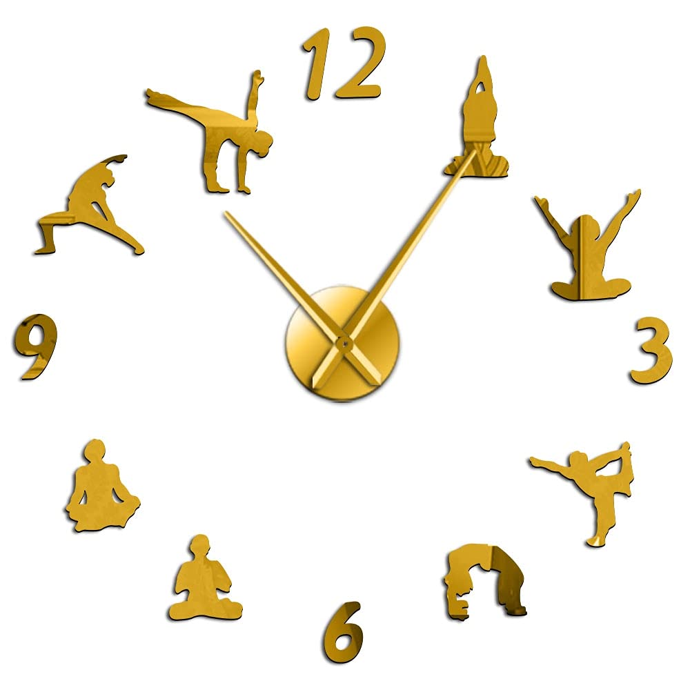 Horloge murale yoga miroir or 70cm pour decoration zen et meditation salon