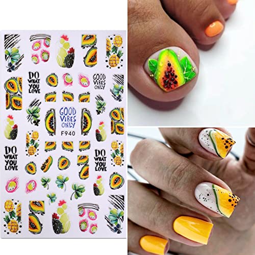 Yosomk 12 Sheets Fruit Nail Art Stickers Decals 3D Self-Adhesive Nail Decals Summer Kiwi Fruit Nail Supplies Fresh Cherry Lemon Strawberry Nail Accessories For Women Diy Nail Decorations Design.… #TOP1