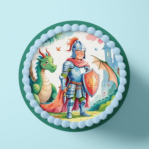 CGD Personalisierbarer Essbare Tortenaufleger aus Fondant oder Esspapier Dekorative Kuchendeko für Geburtstag Party & besondere Anlässe - Ritter L2 (Esspapier)