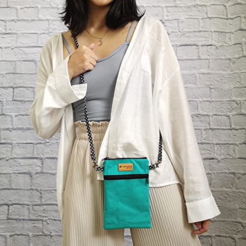 Image of Taianda Dual Zipper Women Cell Phone Crossbody Pouch Bag (Turquoise)