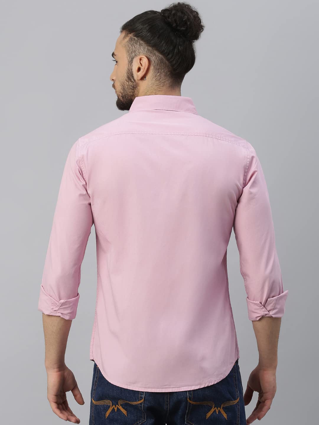 Dennis Lingo Men's Cotton Solid Slim Fit Casual Shirt with Pocket, Full Sleeve Shirt for Formal & Casual Wear (C301_Mauve, X-Large) 4