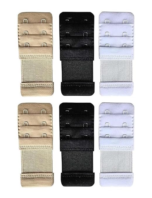 RHOSYN Women Bra Extender Strap 3 Hooks 2 Rows Spacing Bra Extension Hooks Back Band Extenders Assorted Colors (Black White and Skin)-image-32