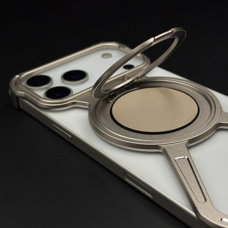 Image of X Shaped Frameless Metal Bumper Compatible with iPhone 17 Pro Max with 360 Rotate Ring Kickstand | Luxury Aluminum Armor Case | Super Slim Metal - Silver